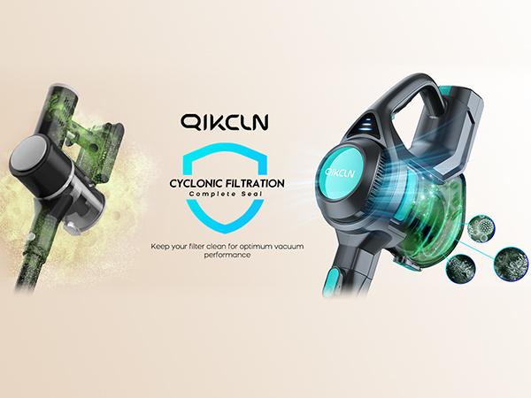 Qikcln Cordless Vacuum VC05 Cleaner with 30Mins Runtime, 1.3L Large Capacity for Hardwood Floor Carpet Home Cleaning