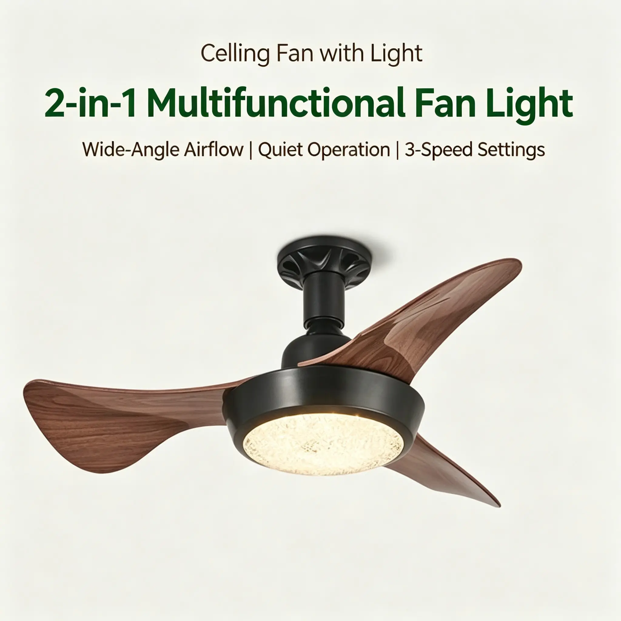 25-Inch LED Ceiling Fan Light with E27 Base, Three Color Modes, Three Speed Settings, Remote Control, Ideal for Bathroom, Kitchen, Warehouse