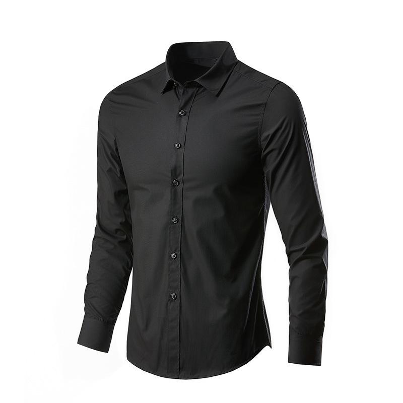 Men's White Korean Slim-Fit Non-Iron Long Sleeve Plain Knot Formal Shirt - Menswear Business Office Apparel, Size M