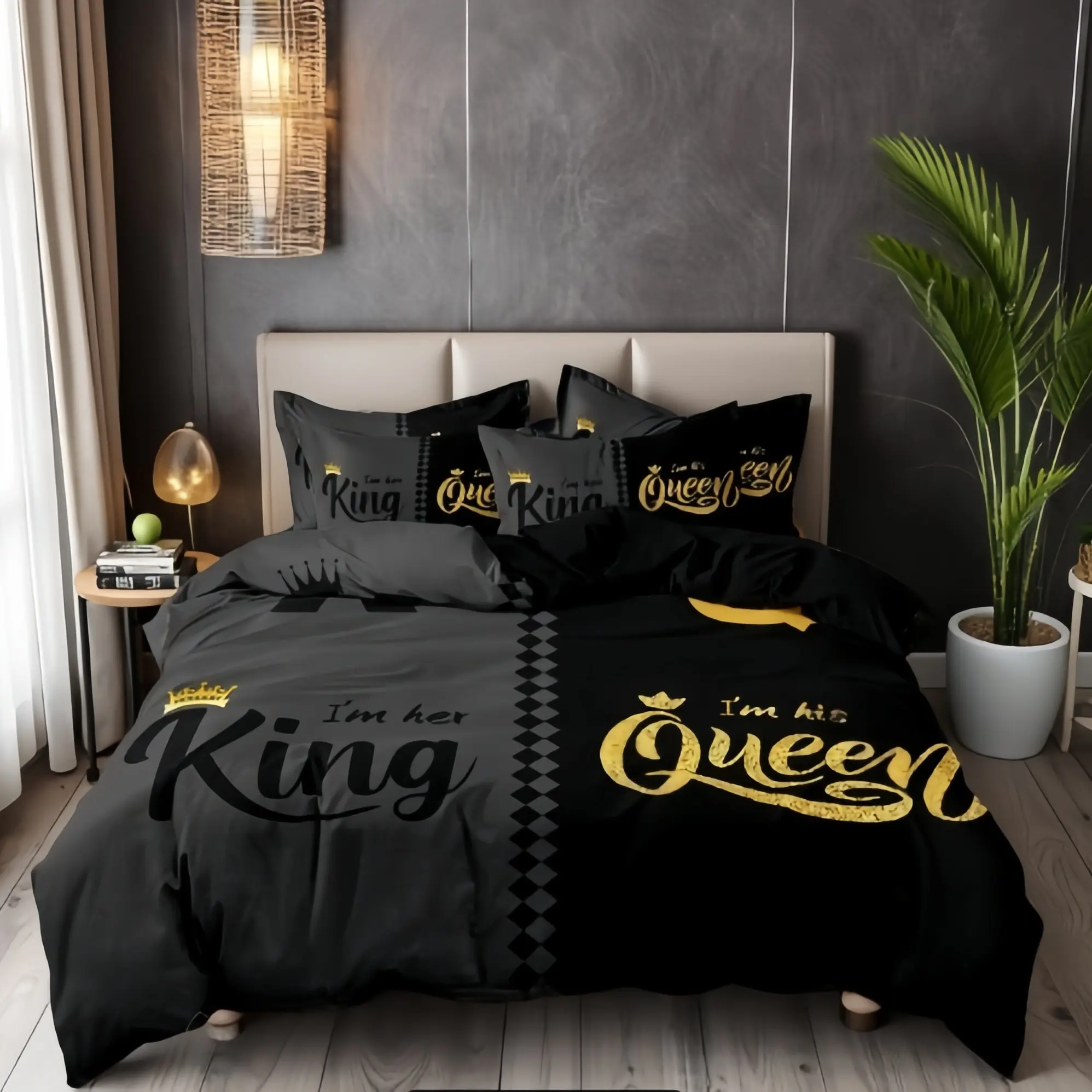 3 Pcs King & Queen Size Black‑Gold Digital Print Bedding Set, includes 1 duvet cover and 2 pillowcases (inserts not included). Soft fabric, easy‑to‑remove zipper closure, elegant bedroom decoration, great gift choice for bedding.