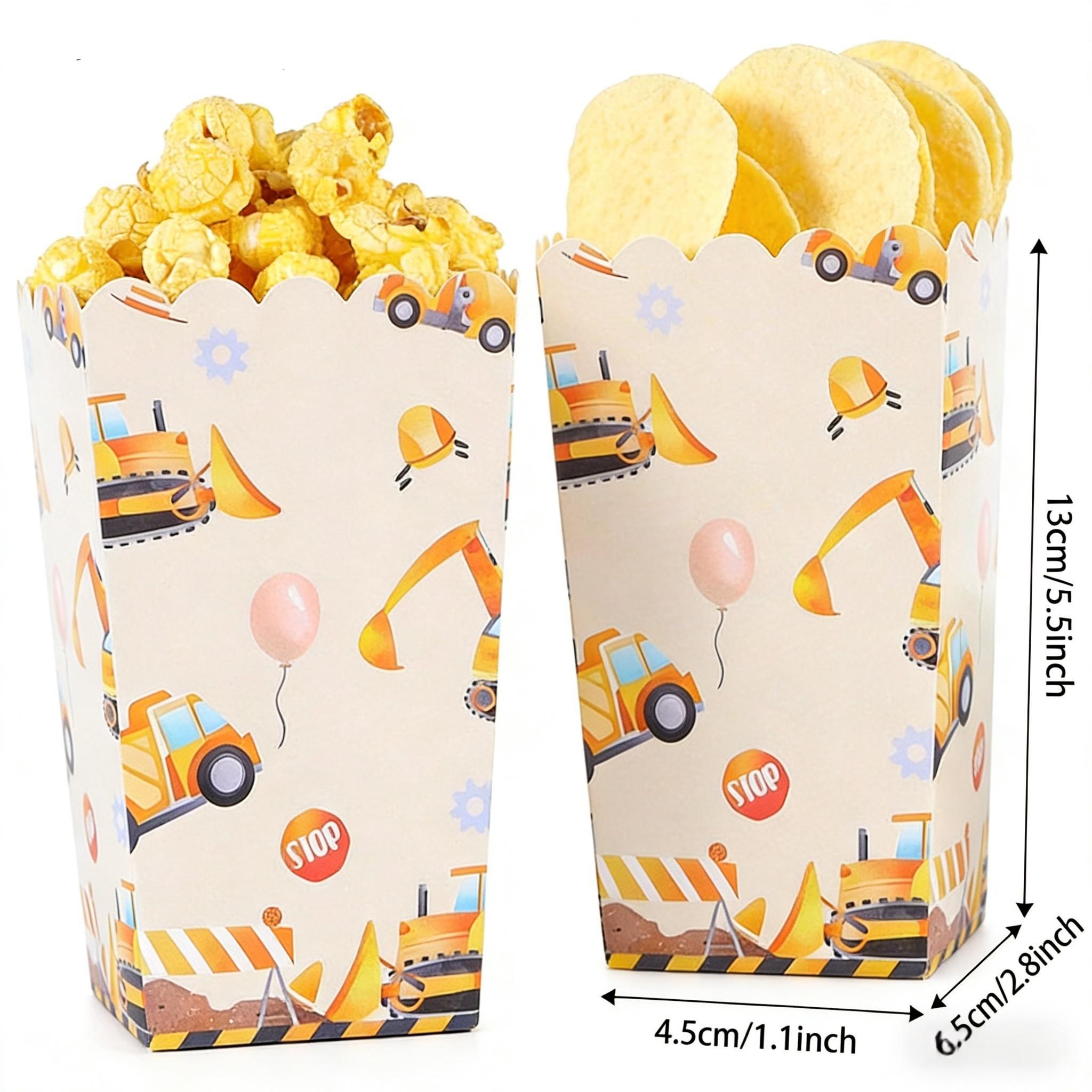 8 Excavator Popcorn Box Striped Paper Bags, Party Bags, Candy Boxes, Suitable for Themed Celebrations, Party Decorations | Elegant Party Boxes | Decorative Popcorn Boxes