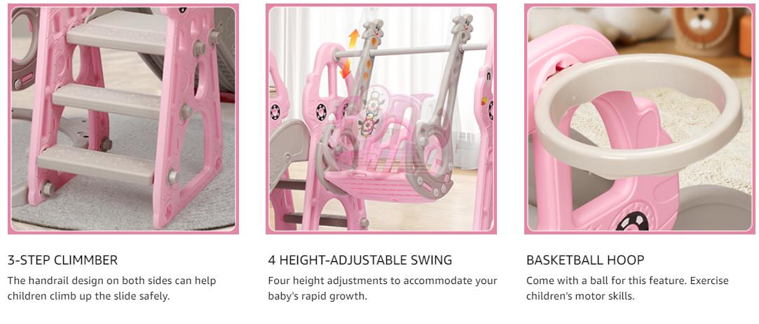 Rengue 4 in 1 Kids Slide and Swing Set, Indoor/Outdoor Playground for Toddlers 1-6 Kids Baby with Basketball Hoop, Climber Slide Toddlers Playset for Boys and Girls Backyard Playground Rengue 4 in 1 Kids Slide and Swing Set, Indoor/Outdoor Playground for Toddlers 1-6 Kids Baby with Basketball Hoop, Climber Slide Toddlers Playset for Boys and Girls Backyard Playground