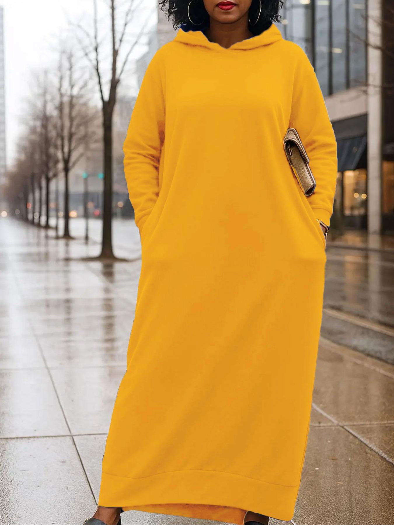 Women's Hooded Loose Long Dress, Spring & Fall Casual Street Style, Long Sleeve Relaxed Fit, Ladies Fashion Clothing, Womenswear