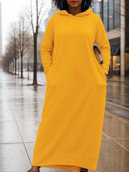Women's Hooded Loose Long Dress, Spring & Fall Casual Street Style, Long Sleeve Relaxed Fit, Ladies Fashion Clothing