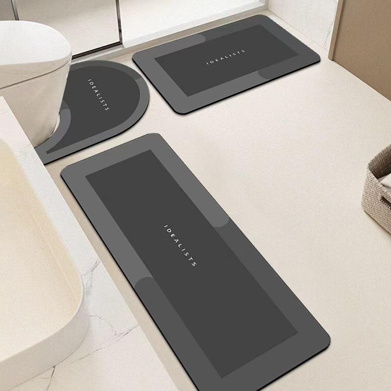 Soft Absorbent Non Slip Bathroom Mat Set, 3 Counts/set including Washable Rug & Toilet U Shaped Mat & Entrance Door Mat, Home Decor