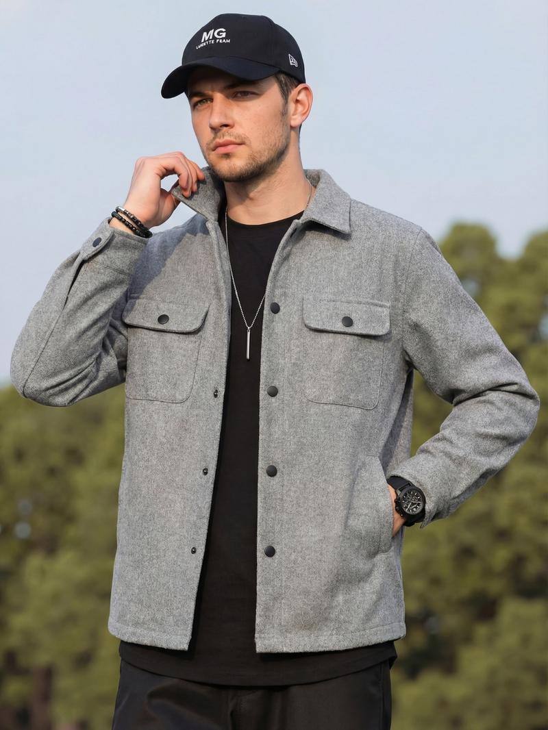 Men's Casual Thick Woven Solid Pocket Jacket Coat, Fitted Design for Work & Outdoor, Lightweight for Fall Winter Season