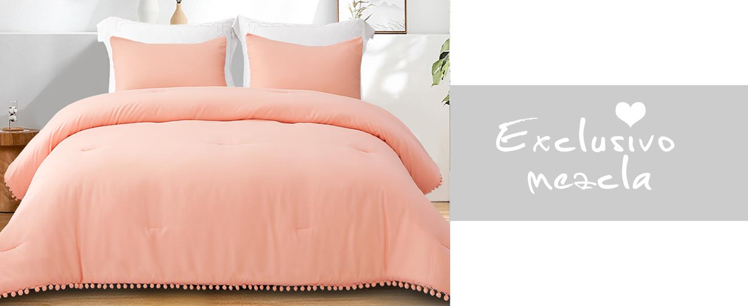 Exclusivo Mezcla Boho Pom Pom Ball Fringe Comforter Set, Lightweight Down Alternative Bedding Comforter Sets for All Seasons Exclusivo Mezcla Boho Pom Pom Ball Fringe Comforter Set, Lightweight Down Alternative Bedding Comforter Sets for All Seasons