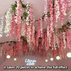 A Set of 30 Pink Artificial Wisteria Flowers for Hanging Decoration, Decorative Faux Flowers - Synthetic Vines, And Indoor/Outdoor Decor, Suitable for Family Gatherings, Weddings, Celebrations, Festivals Fake Flowers, Artificial Flower Decorations