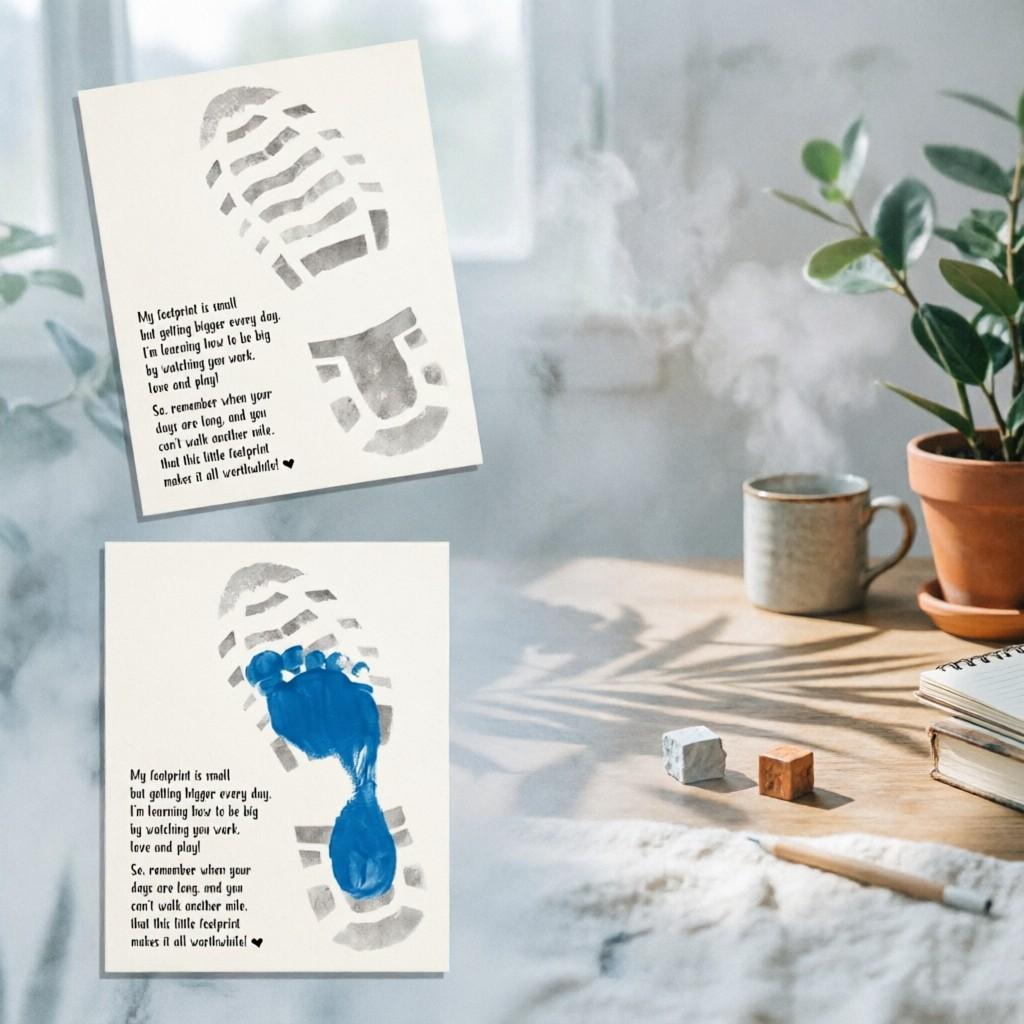 Father's Day DIY Footprint Art Kit, Creative Handprint Card with Emotional Poem, Family & Preschool Craft Gift, 5 Pieces Set