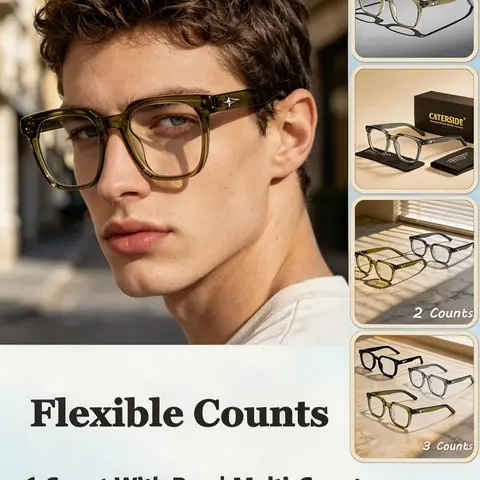 Caterside Fashion Square Tr90 Light Blocking Glasses, Square Frames Eyeglasses, Unisex Outdoor Sports Travel Driving Beach Street Photography Props