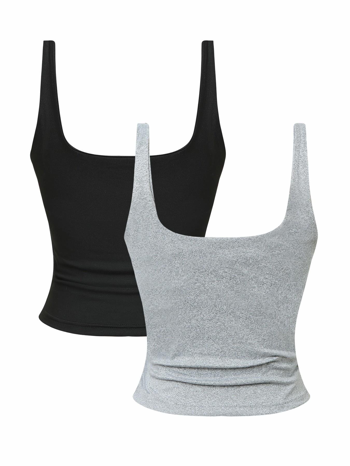 Women's Solid Color Square Neck Sleeveless Tank Tops 2-Pack, New Fashion Casual Wear, Comfortable, Elegant, Stylish and Slim Fit Design, Ideal for Daily Use