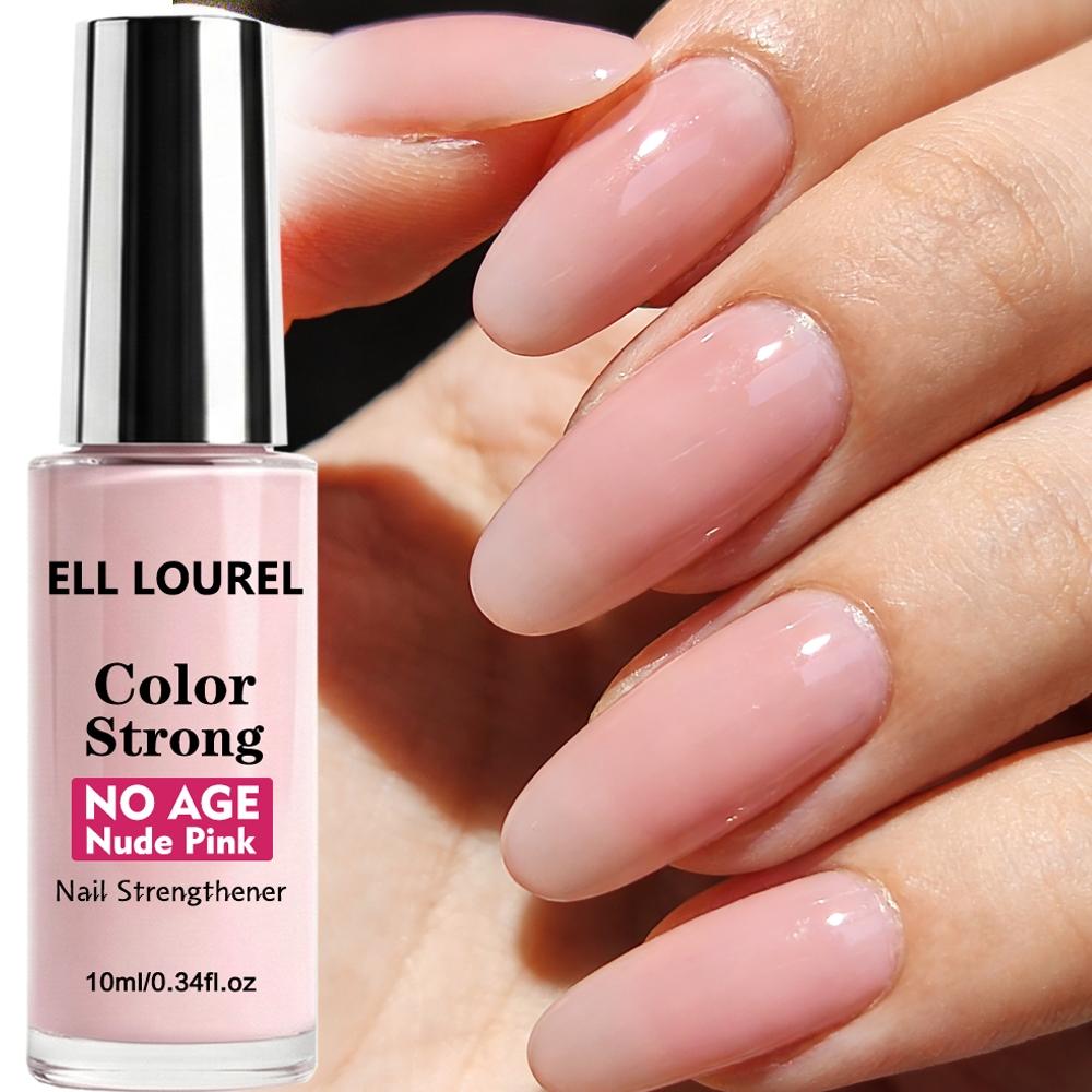 ELL LOUREL New Arrival Nude Pink Strong Nail Strengthener, 10ml Tinted Nail Hardener & Protective Treatment, Strengthens & Repairs Brittle, Thin, Soft & Fragile Nails, Help Healthy Nail Growth, Natural Nude Pink Finish with High Gloss, Long-Lasting Shiny