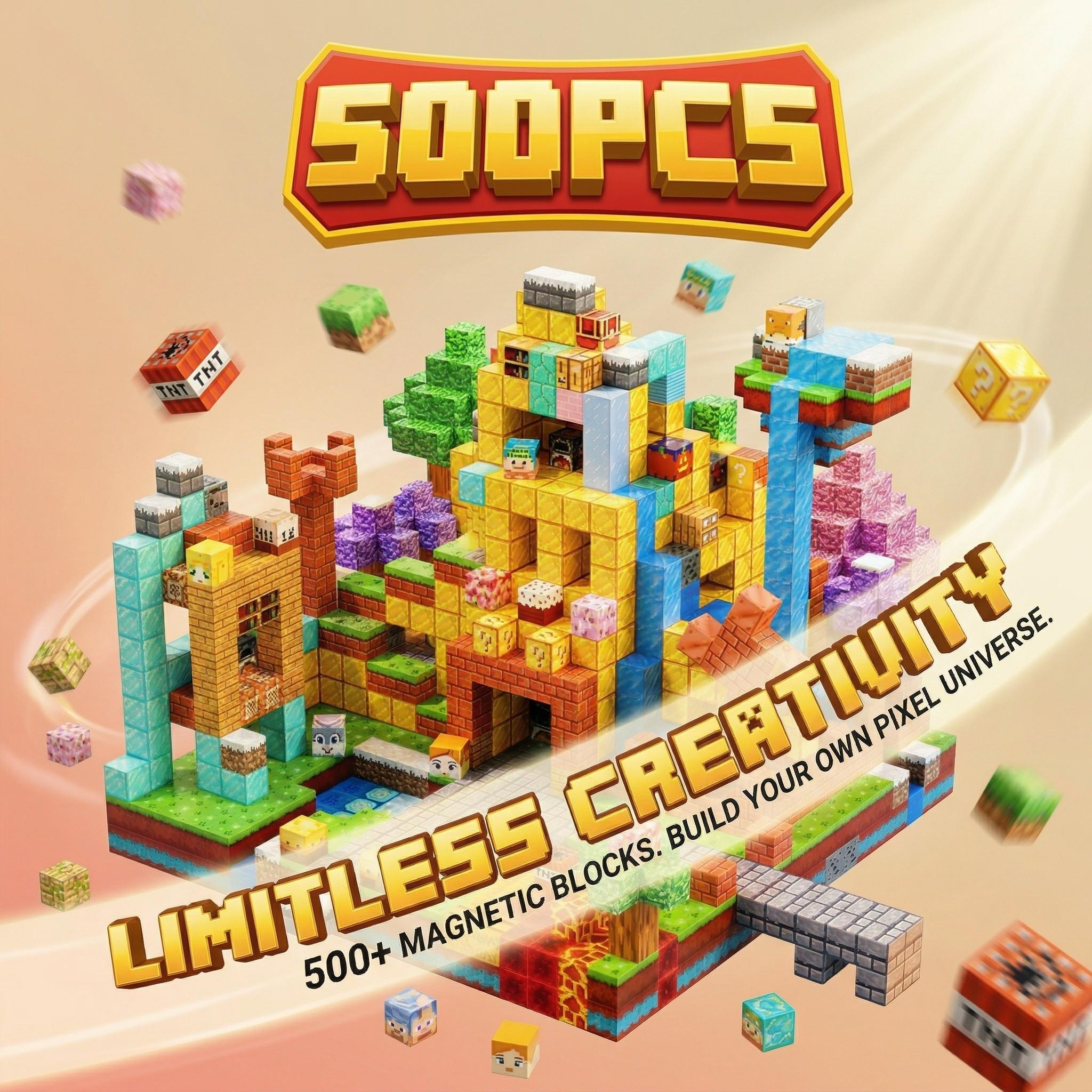 Magnetic Blocks-500pcs Set | STEM Montessori Sensory Magnetic Building Blocks in Random Assorted Styles | Large Magnetic Tiles, Magnet Cubes for 3D Spatial Thinking | Creative Construction Christmas Birthday Gift for Kids 3-8