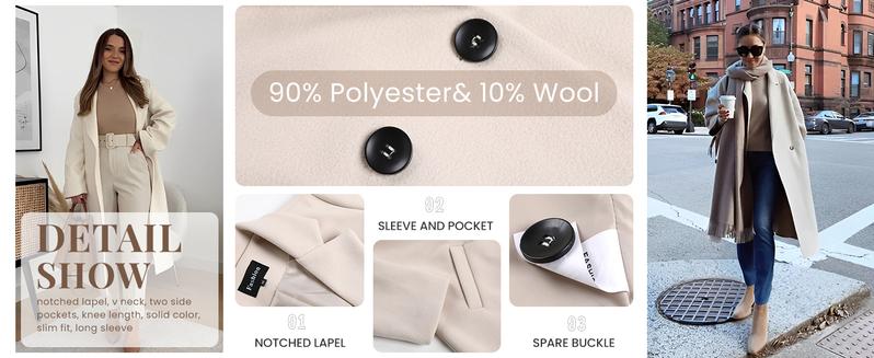 UANEO Women's Notch Lapel Double Breasted Wool Blend Mid Long Pea Trench Coat UANEO Women's Notch Lapel Double Breasted Wool Blend Mid Long Pea Trench Coat