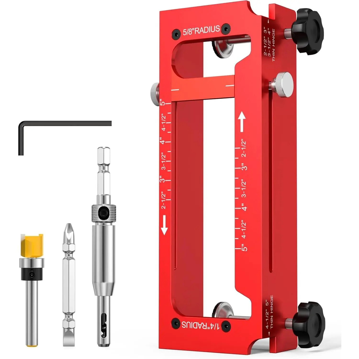 Door Hinge Jig  Alloy Adjustable Mortise Jig - Router Template Kit for 2.5"-5" Hinges, 1/4" 5/8" Radius, Square Corner
