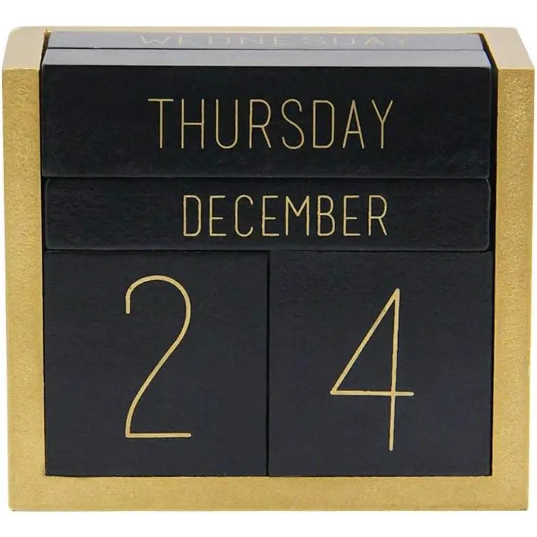 Wooden Perpetual Calendar, Wooden Block Daily Calendar Office Desk Accessories (Black)