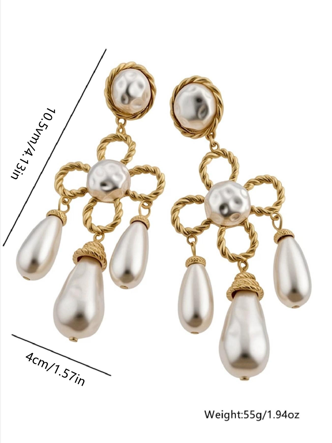 Vintage Irregular Imitation Pearl Teardrop Earrings for Women, Casual Style, All Seasons, Zinc Alloy Chain, Wedding & Daily Wear