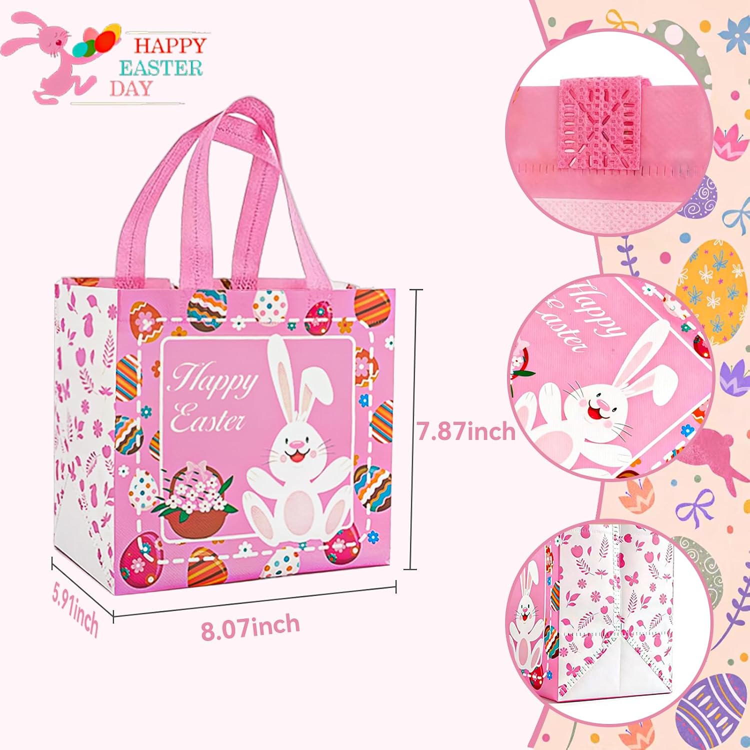 Easter  Bags with Handle,  Easter Basket Non-Woven Bunny  Goodie Bag Easter Egg Hunt Bags for Easter Party