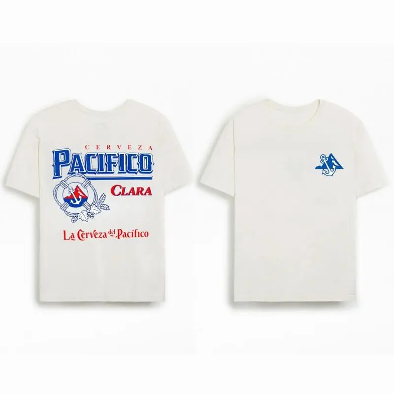 Pacifico Clara Beer T-Shirt, Vintage Retro 2 Sides Graphic Tee with Anchor and Bold Lettering Design, Soft Cotton Blend T-Shirt, Casual Lifestyle Apparel for Men and Women, Fun Gift for Beer Lovers