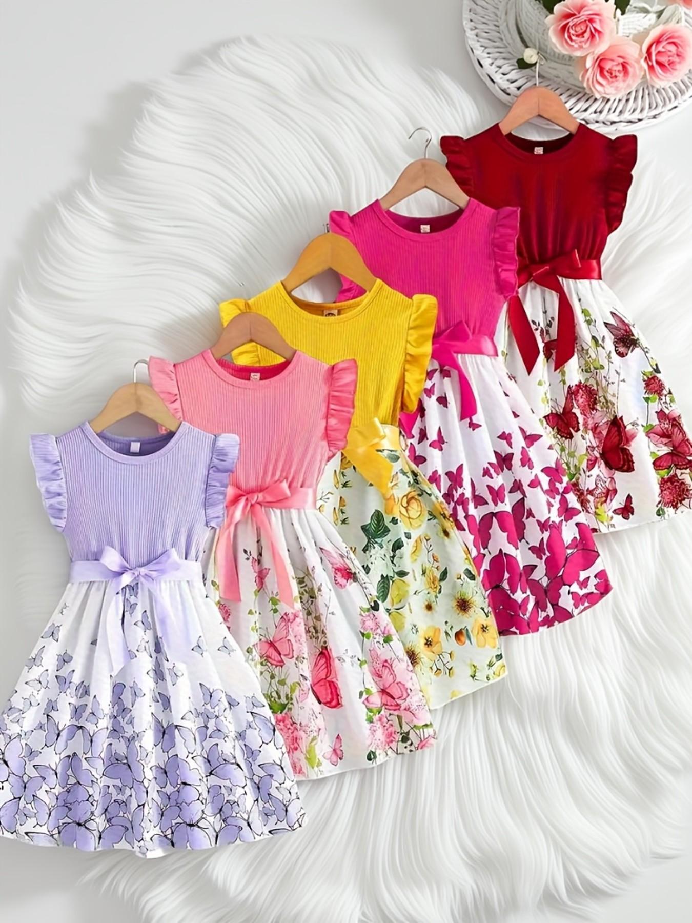 Girls' Floral Dress with Ruffled Sleeves, Casual Summer, Essential Kids Fashion, Mother-Daughter Matching Clothes#kidswear #floraldress #toddlerootd #mommyandme