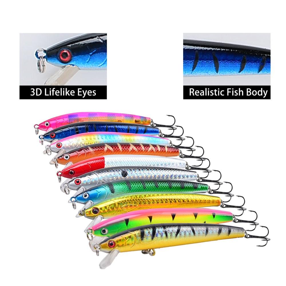 10pcs Premium Minnow Fishing Lure Set, Fishing Lure Kit, 3.94in/0.34oz Durable ABS Body, for Sea & Carp Fishing