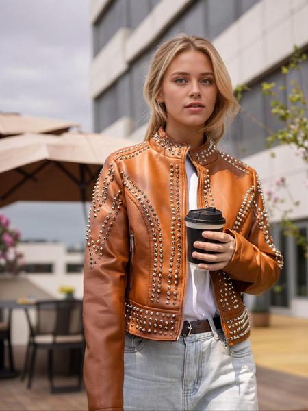 Women's Plus Size PU Jacket, Casual Fitted Plain Design, Spring & Fall Vintage Fashion Streetwear Outerwear, Stylish Women's Clothing