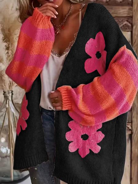 Women's Floral Jacquard Cardigan, Button Front Open-Front Sweater Coat, Casual Fashion Outerwear for Spring & Fall Seasons, Lightweight Knit Sweater