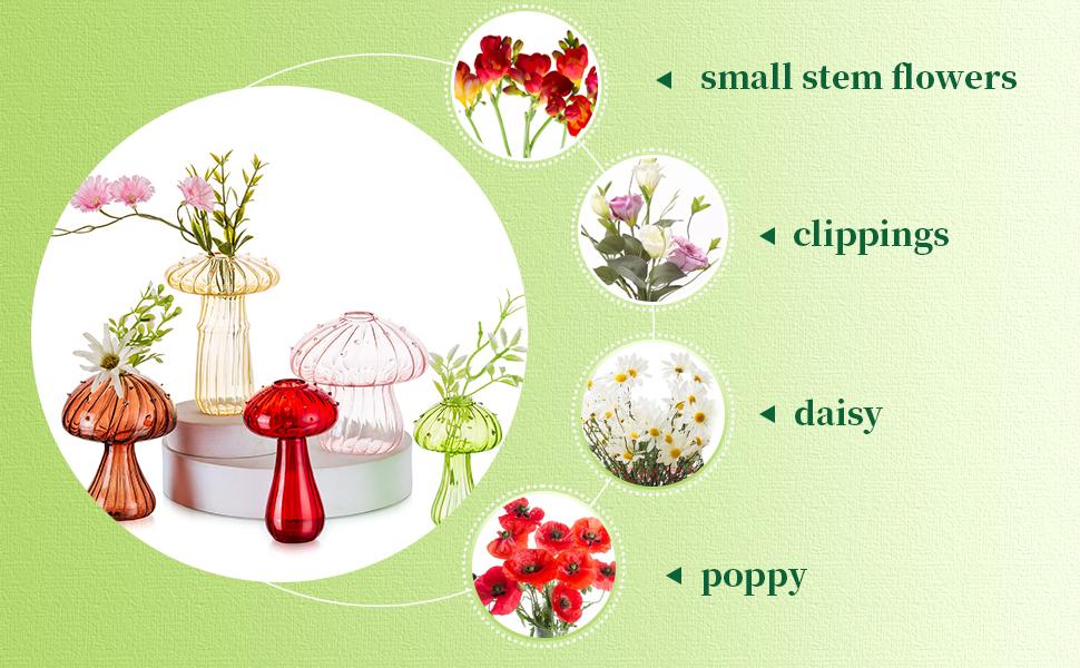 NUPTIO Colorful Mushroom Glass Vase Mini Cute Hydroponic Indoor Planters Spring Gifts for Women Room Table Decor Windowsill Propagation Bud Vase Ornaments for Bouquet Display