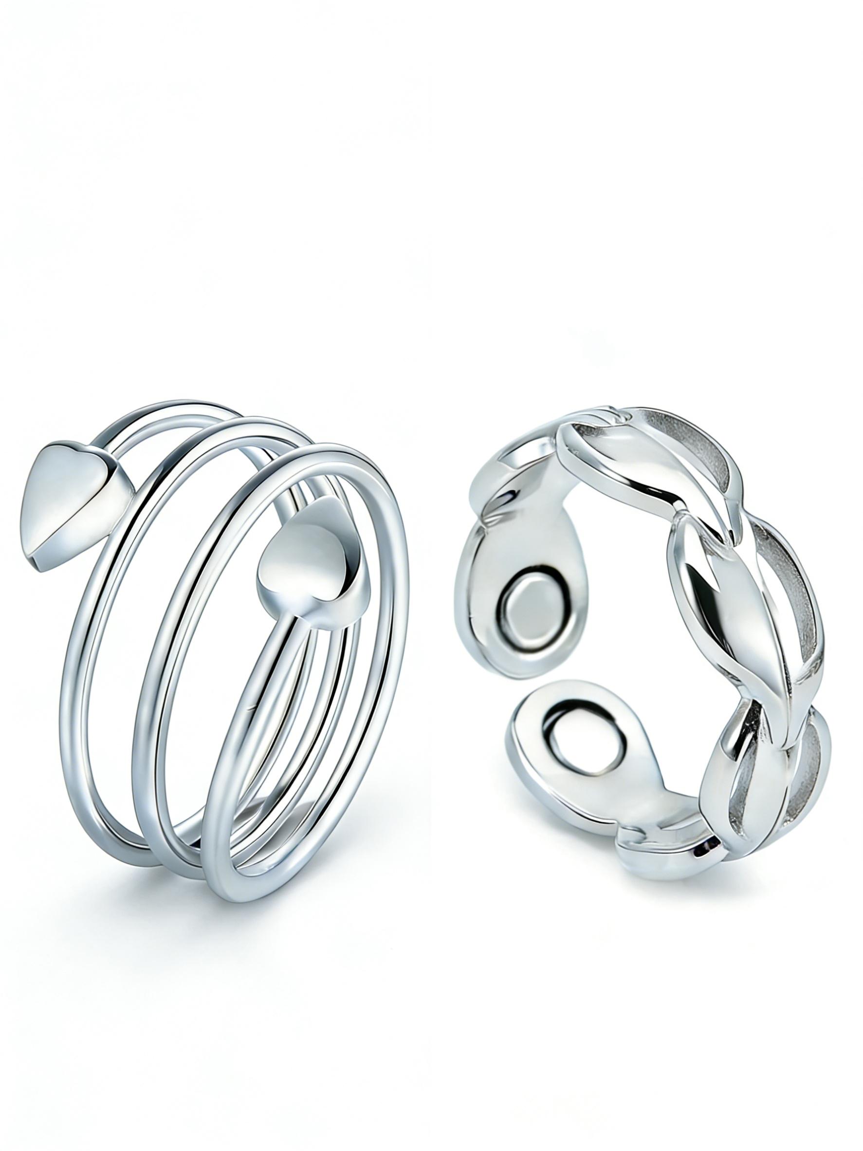 Women's Copper Magnetic Stackable Ring Set, 2 Pieces, Strong Magnet Rings, Adjustable Size, 99% Pure Copper, All Seasons Jewelry Gift, Stacking Ring Set, Statement Rings