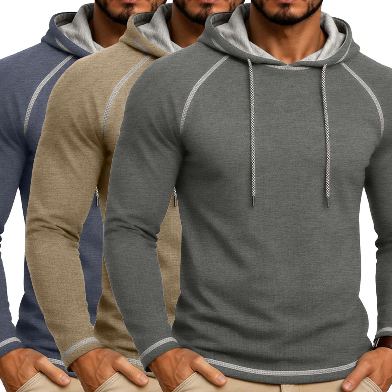 Men's Casual Pullover Hoodies - 2/3 Pack Menswear Sweatshirts, Plain Long-Sleeve Relaxed Cut Polyester Blend Tops with Hood Detail for Casual Wear, Simple Look Daily Use