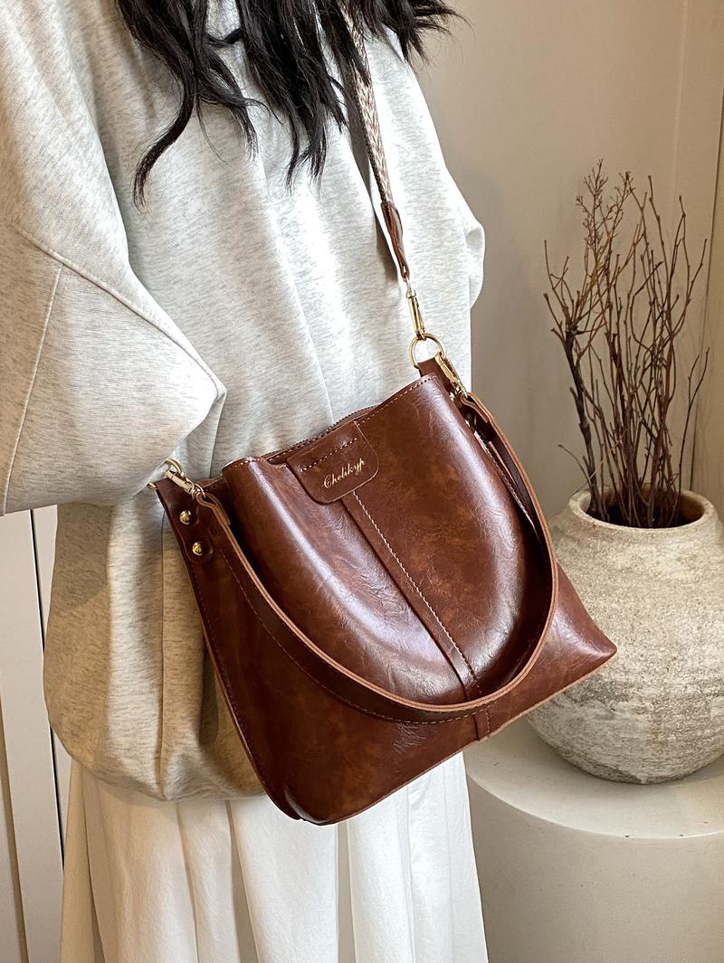 Vintage Large Capacity Bucket Bag, Fashion Casual Shoulder Crossbody Bag for Outdoor Travel Commuting, Stylish Unisex Handbag, Fashionable Crossbody Bag