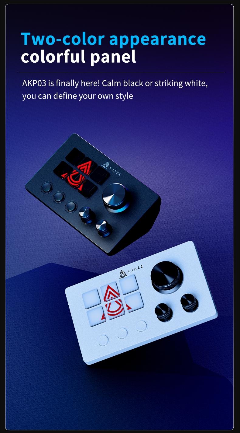 AJAZZ AKP03 console programmable rotation shortcut keys, multi-audio control, one-key operation, customizable buttons, integrated live broadcast console, anchor's essential desktop helper, live broadcast assistant