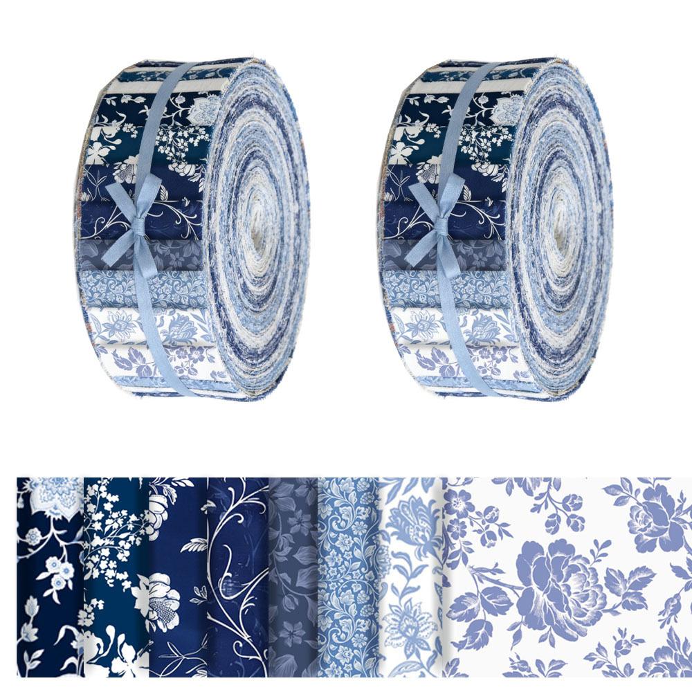 40Pcs Soft Porcelain-Style Precut Rectangular Fabric Strips, 2.55x19.7in Blue and White Floral Polyester Fabric for DIY Patchwork Crafts, Home Sewing Supplies, Home Crafts