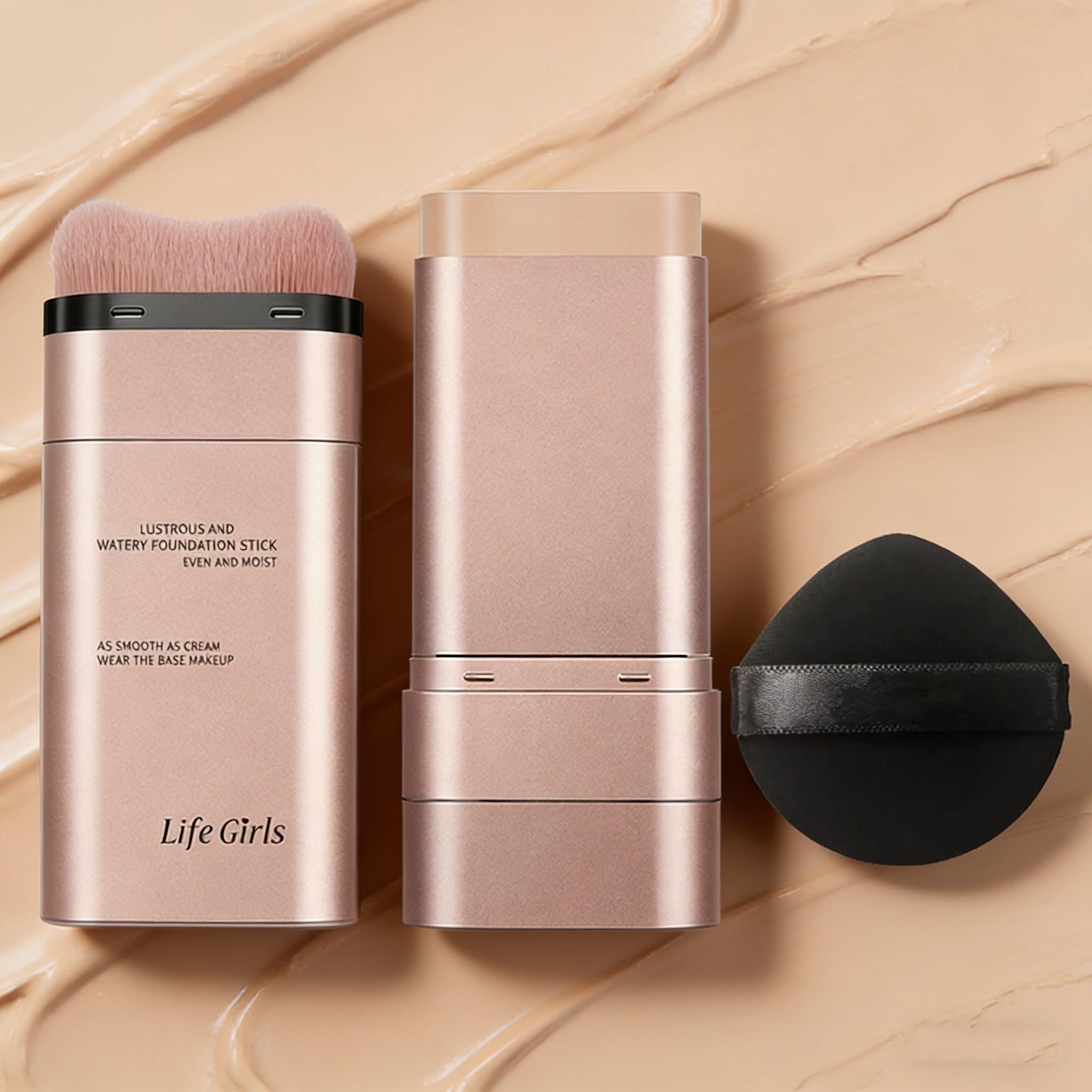 Luminous Dual-Ended Moisturizing Concealer Foundation Stick with Brushes Complimentary Puff 24H Long-Lasting Waterproof Sweatproof One-Swipe Even Flawless Base Clear Radiant Skin Foundation Stick