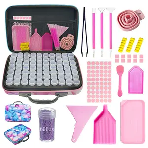 Pink Diamond Painting Tools Kit with 60-Bead Storage Box, Portable Organizer Case with Drill Pens, Wax, Tweezers & Trays – DIY Craft Set for Beginners, Adults, Cross-Stitch Lovers