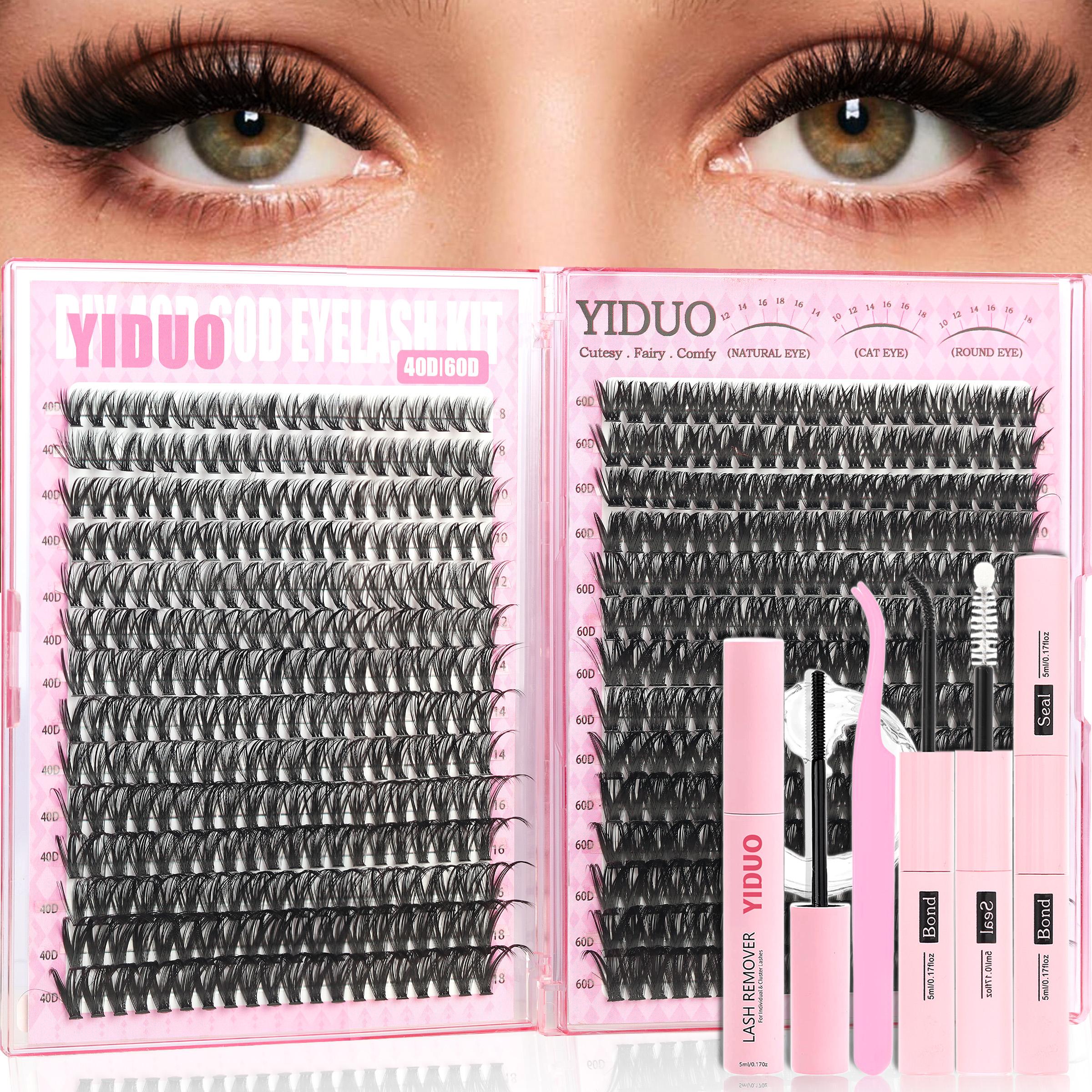 6 Styles False Eyelash Cluster Kit Bottom,/Spiky,/40D/60D/80D/100D Volume Lash Extensions Kit,  D-Curl 1100 Pcs Eyelash Cluster Kit With Lash Bond and Seal Tweezers Remover Eyelash Tools DIY at Home Easily