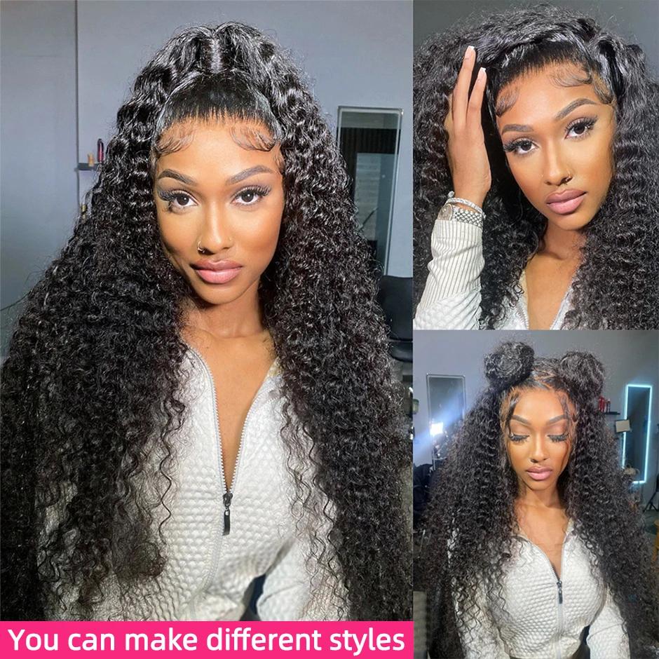 Bling Hair Curly Lace Front Wigs Real Hair 13x4/6 HD Lace Frontal Wigs Real Hair 180% Density Pre Plucked With Baby Hair For Women Deep Curly Wigs Real Hair Natural Color