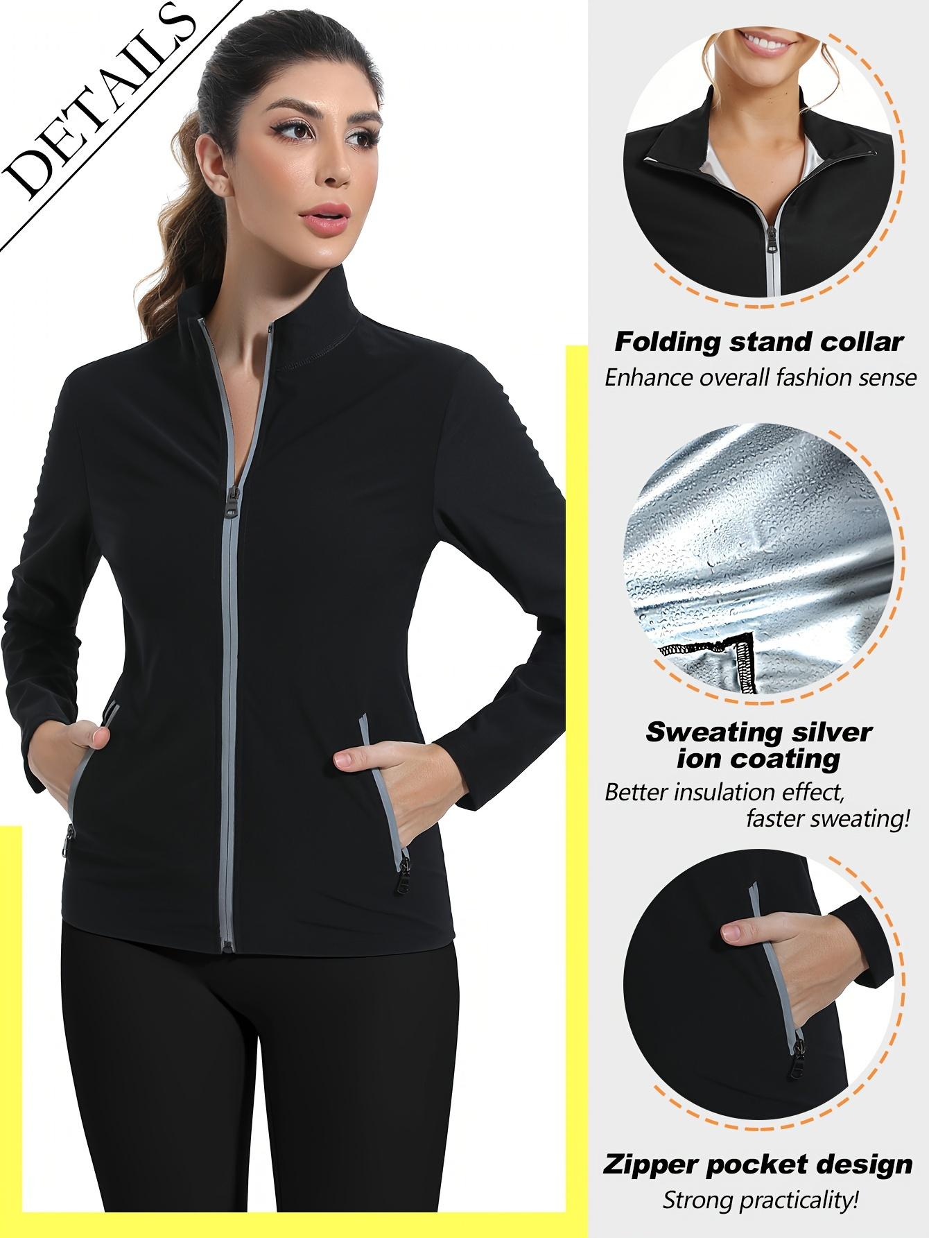 Women's Sauna Sweat Sports Jacket, Insulated Zipper Fitness Top, Long Sleeve Warmth Retention Sport Coat, Workout Jackets, Ideal for Gym, Running, Training, Aerobics