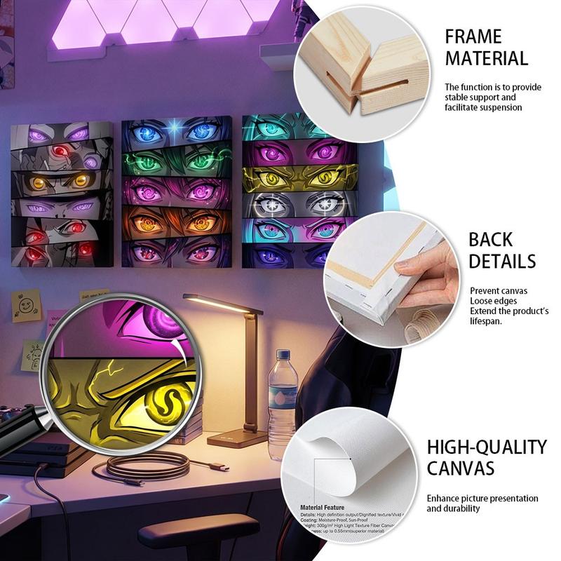 Windows To Other Worlds, Framed. 3 Stretched Canvas Prints Of Iconic Anime Character Eyes. For The Ultimate Weeb Shrine Or Artist‘S Studio. #Animeeyes #Weebcave Art Wall Decoration