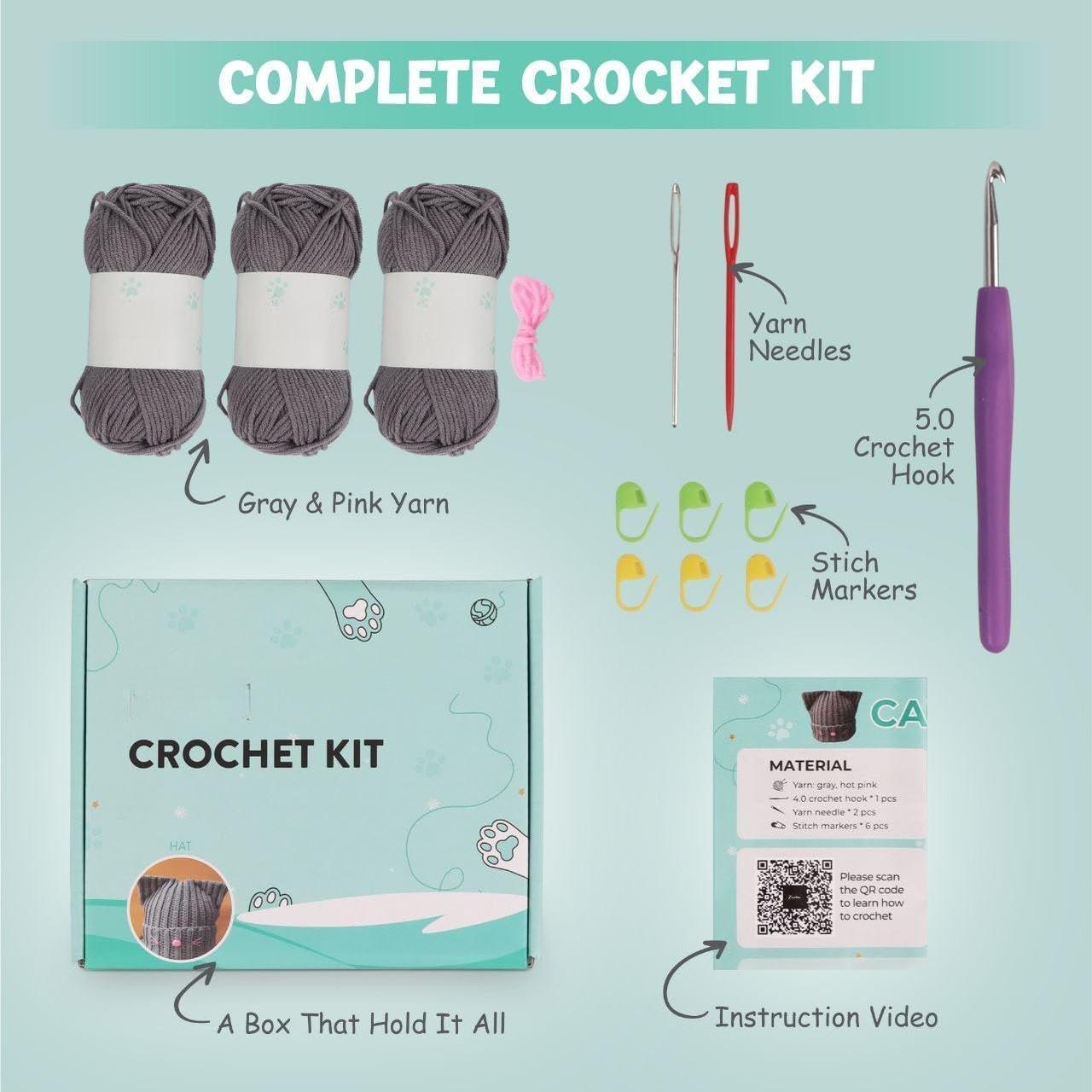 Hat Beanie Crochet Kit, Crochet Kit for Beginners, Step-by-Step Video Tutorials and Detailed Instruction, Complete DIY Learn to Crochet, Crochet Starter Kit with Yarn Hook Accessories, Ear Hat Hat Beanie Crochet Kit, Crochet Kit for Beginners, Step-by-Step Video Tutorials and Detailed Instruction, Complete DIY Learn to Crochet, Crochet Starter Kit with Yarn Hook Accessories, Ear Hat