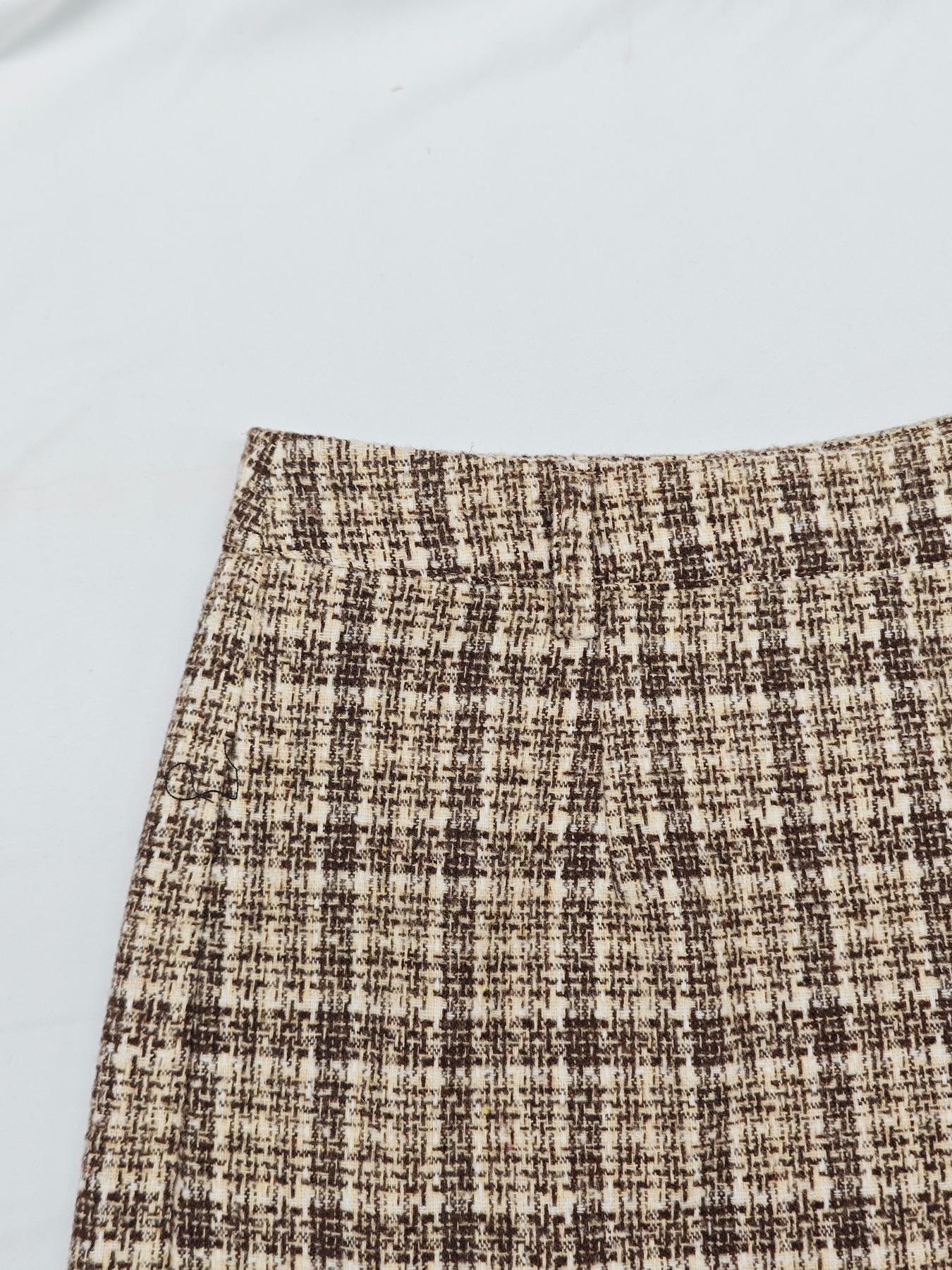 Elegant Women's Fall Knit High Stretch Long Sleeve Top, French Vintage Plaid Skirt Set with Waist Belt, Casual Commuter Two-Piece Suit