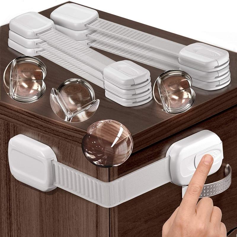 10-Piece Child Safety Lock Set, Childproofing Adhesive-Free Easy Installation Adjustable Latches for Drawers, Refrigerator, Washing Machine, Cabinets, Ovens, Trash Cans