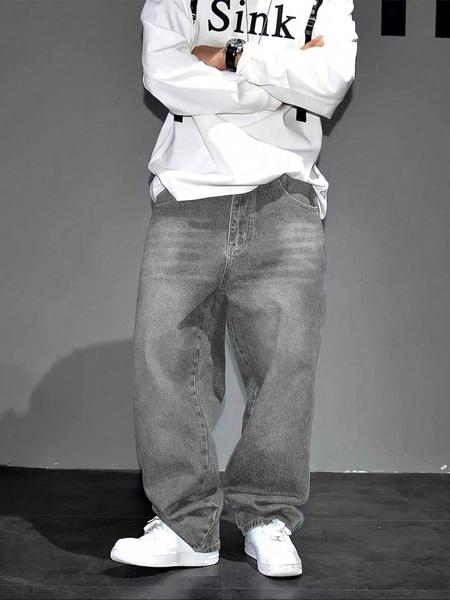 Men's Straight Leg Denim Jeans, Street Style Loose-Fit Casual Pants, All Season Fashionable High-Street Long Trousers, Relaxed Fit Jeans Men's Straight Leg Denim Jeans, Street Style Loose-Fit Casual Pants, All Season Fashionable High-Street Long Trousers, Relaxed Fit Jeans