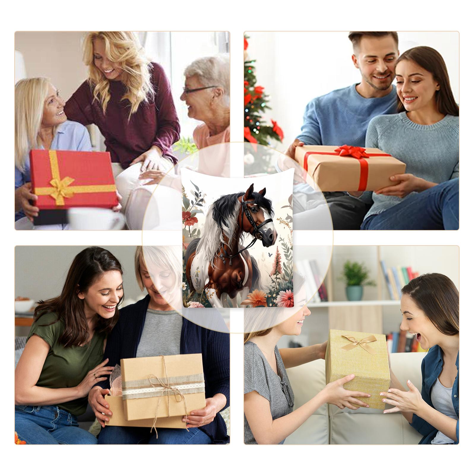 Vintage Horse & Floral Print Flannel Blanket - Soft Warm Anti-Tear All-Season Throw for Camping, Travel, Home Decor - Machine Washable Cozy Gift for Friends & Family, Picnic Blanket