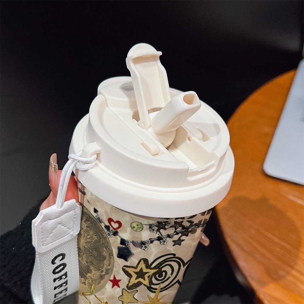 Abstract Spiral Pentagon Texture Coffee Cup, Portable Dual Drink Insulated Tumbler, Keeps Hot/cold, Boho Style, Office, Travel, Outdoor Essential