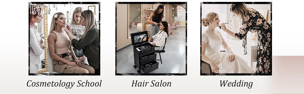 Joligrace Rolling Makeup Train Case Professional Cosmetic Trolley Nail Polish Organizer with 2 Large Drawers, Makeup Pouch for Artists Nail Technician Salon Cart Trunk Black