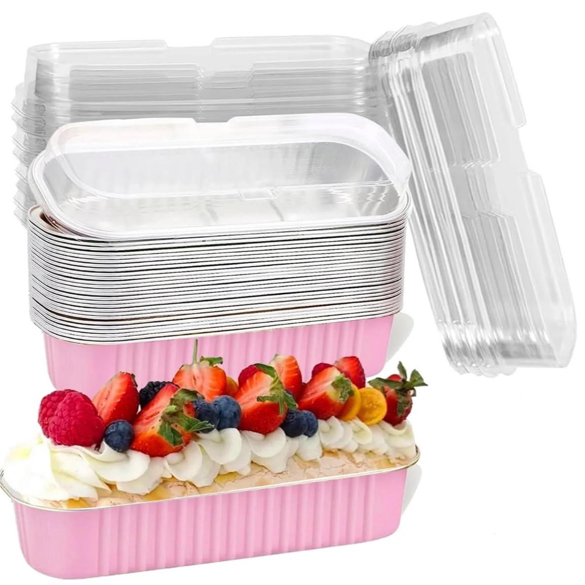 100/50-Pack Disposable Mini Loaf Pans with Lids  Aluminum Foil Rectangular Bakeware - Perfect for Desserts, Meal Prep & Takeout!