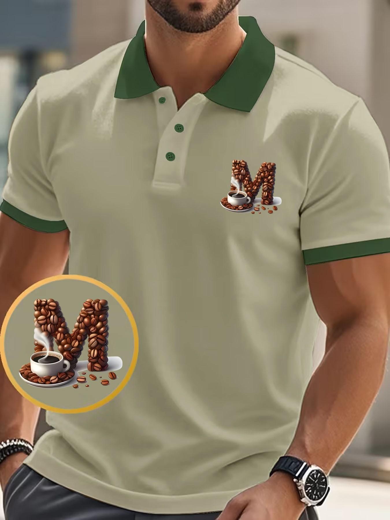 Men's Geometric Print Polo Shirt, Slim-Fitting Casual Business Wear, Short Sleeve, Ideal for Daily Commute, Travel, Gifts