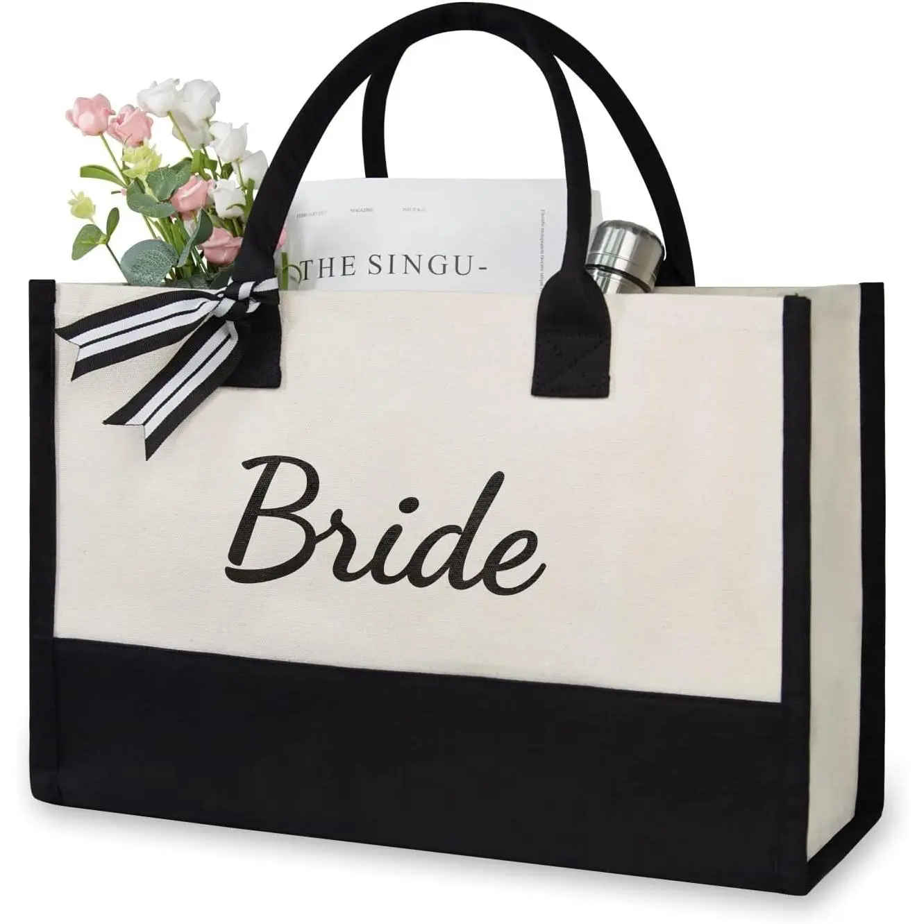 Canvas Tote Bag, Bridal Shower & Bachelorette Gifts for Bride, Wedding Shoulder Bag