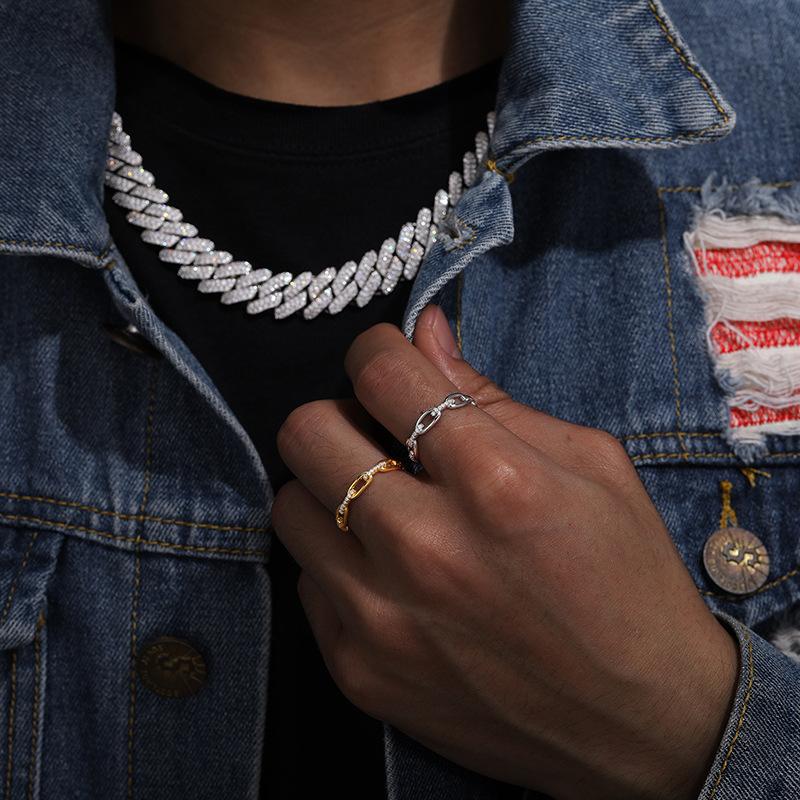 Moissanite 0.1ct Hip Hop Unisex Chained Ring Copper Ring Jewelry Perfect Birthday Engagement Wedding Anniversary Gift for Men Women